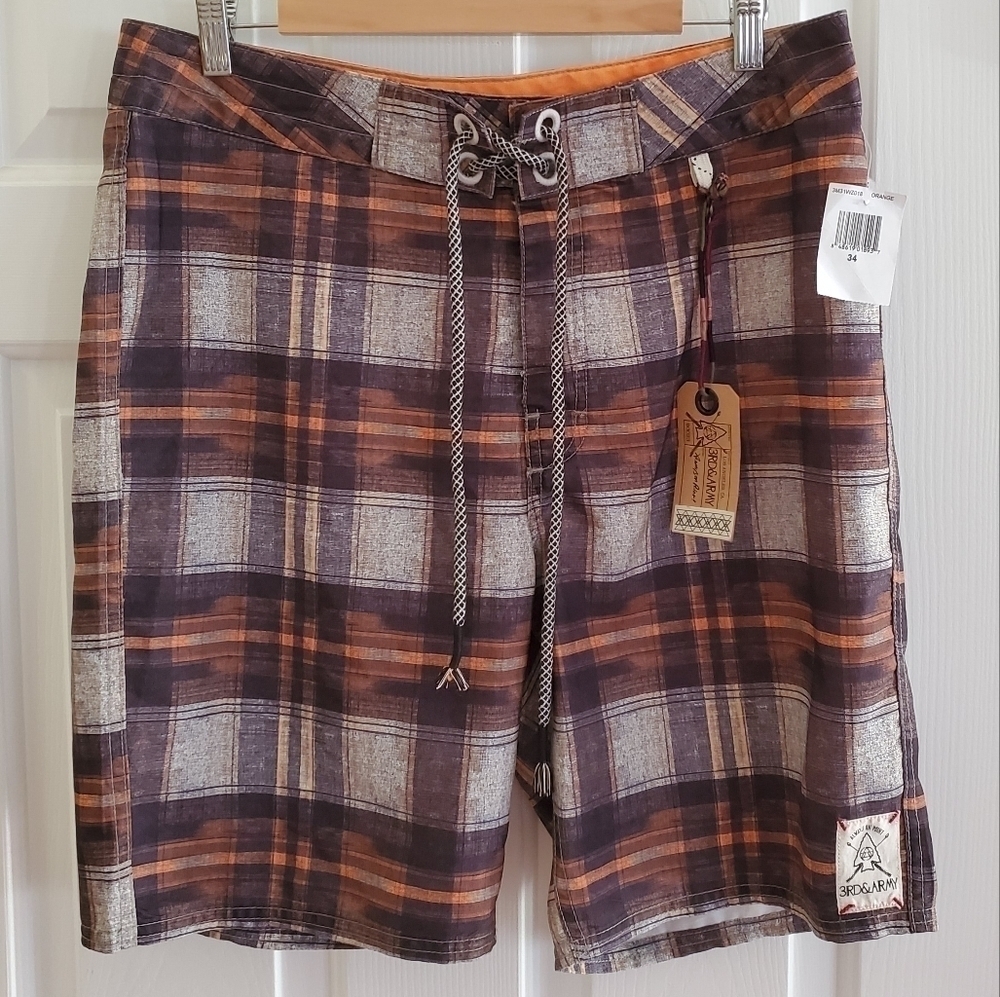 3rd & Army Mens Graphic Orange Board Shorts Size 34
